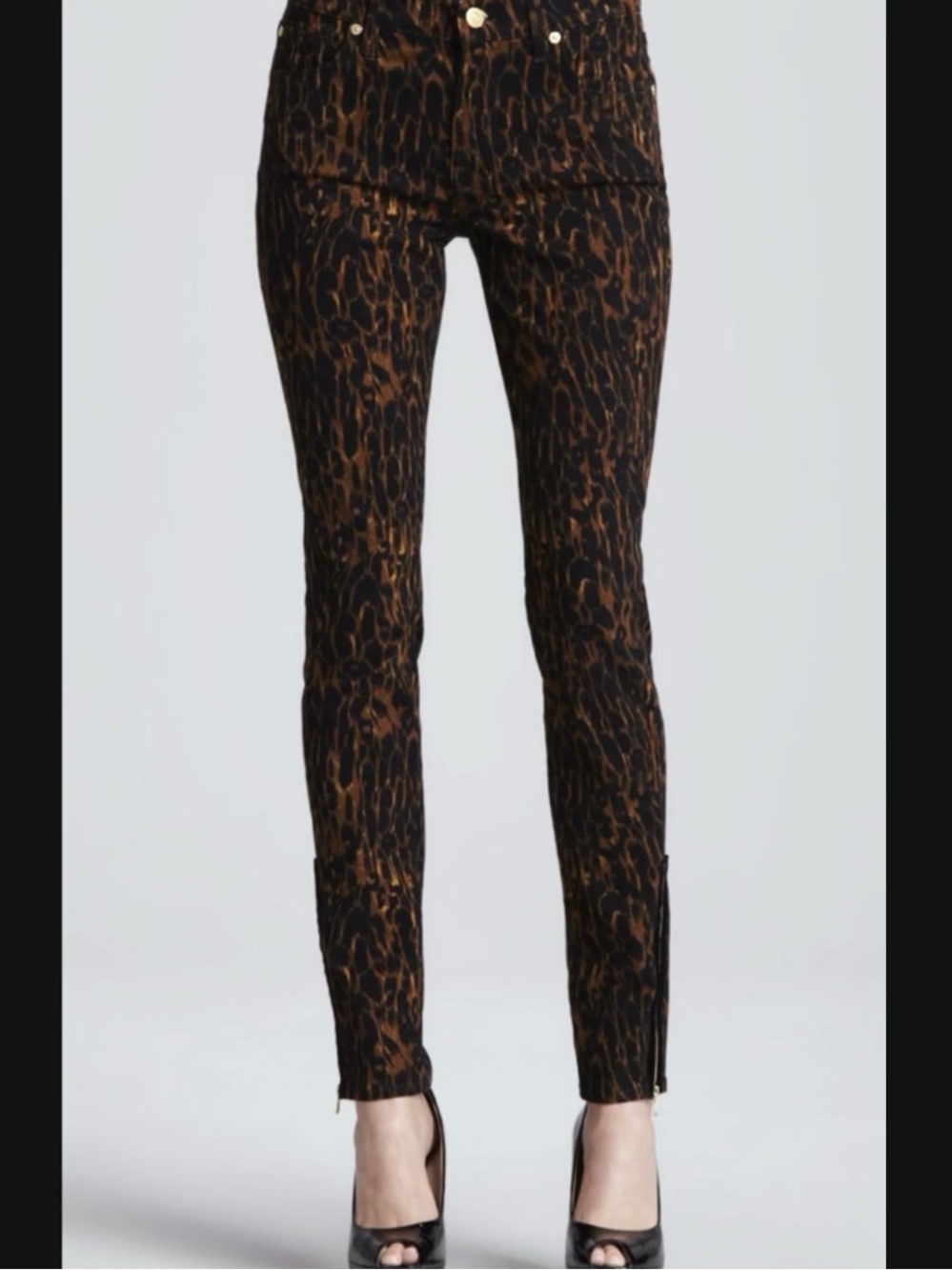 Classic Y2K Designer Abstract Brushed Animal Print Skinny Jean/Pants + Gold - Picture 1 of 6